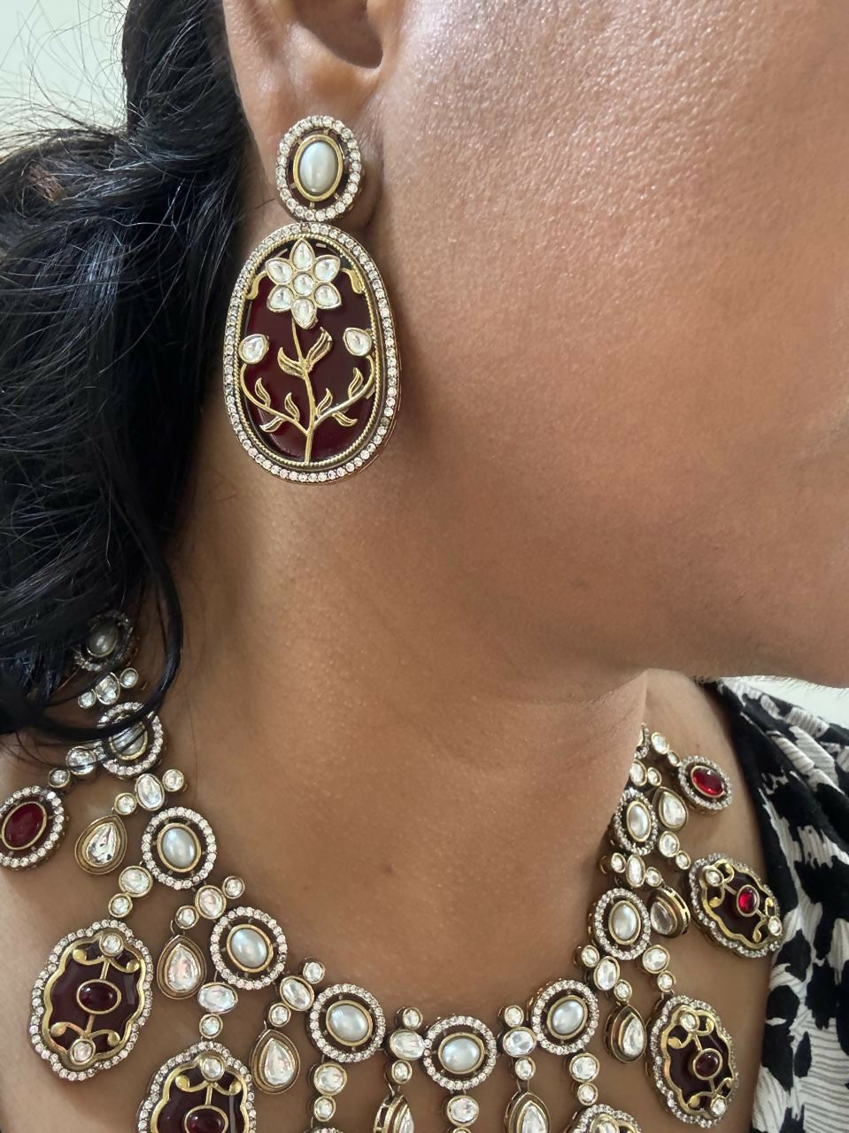 Ruby Red Polki and Pearl wedding Necklace