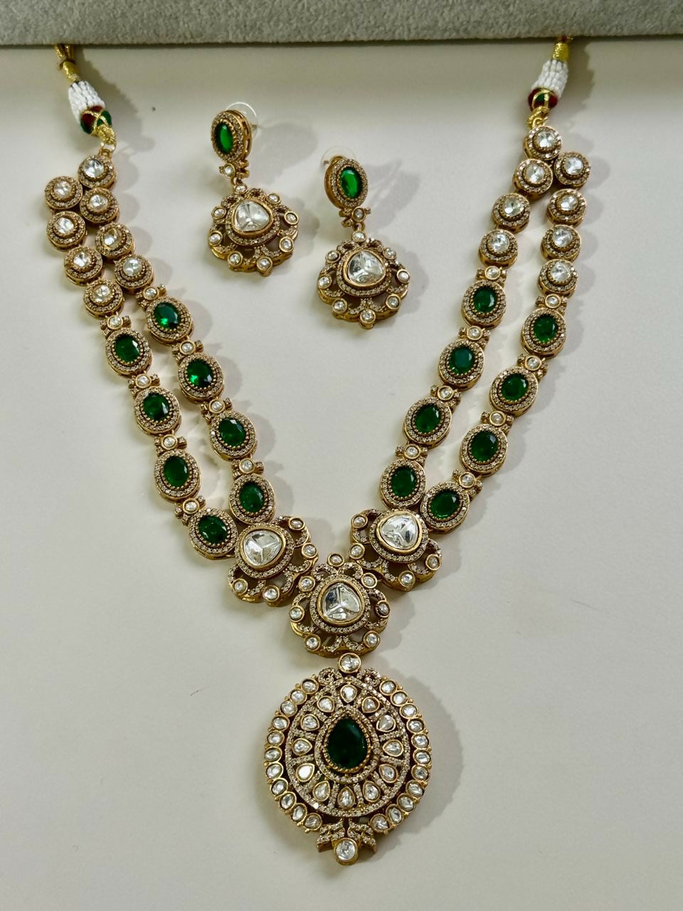 Emerald Green Polki and AD Wedding Necklace