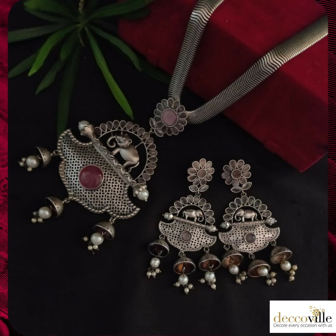 Oxidized Elephant Necklace Set