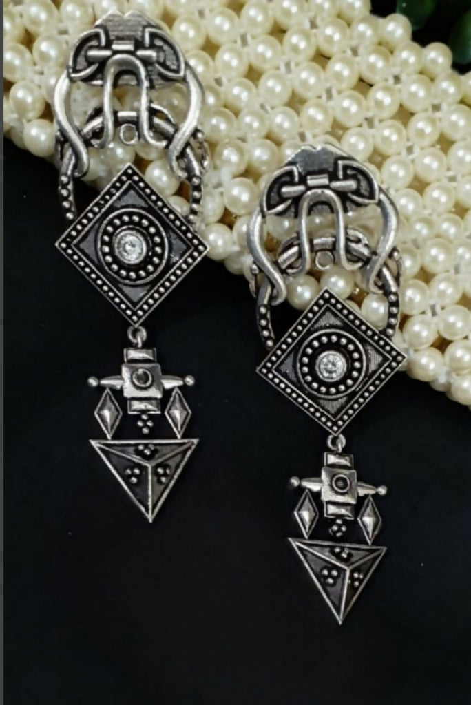 Tribal Charm Oxidized Dangler Earrings