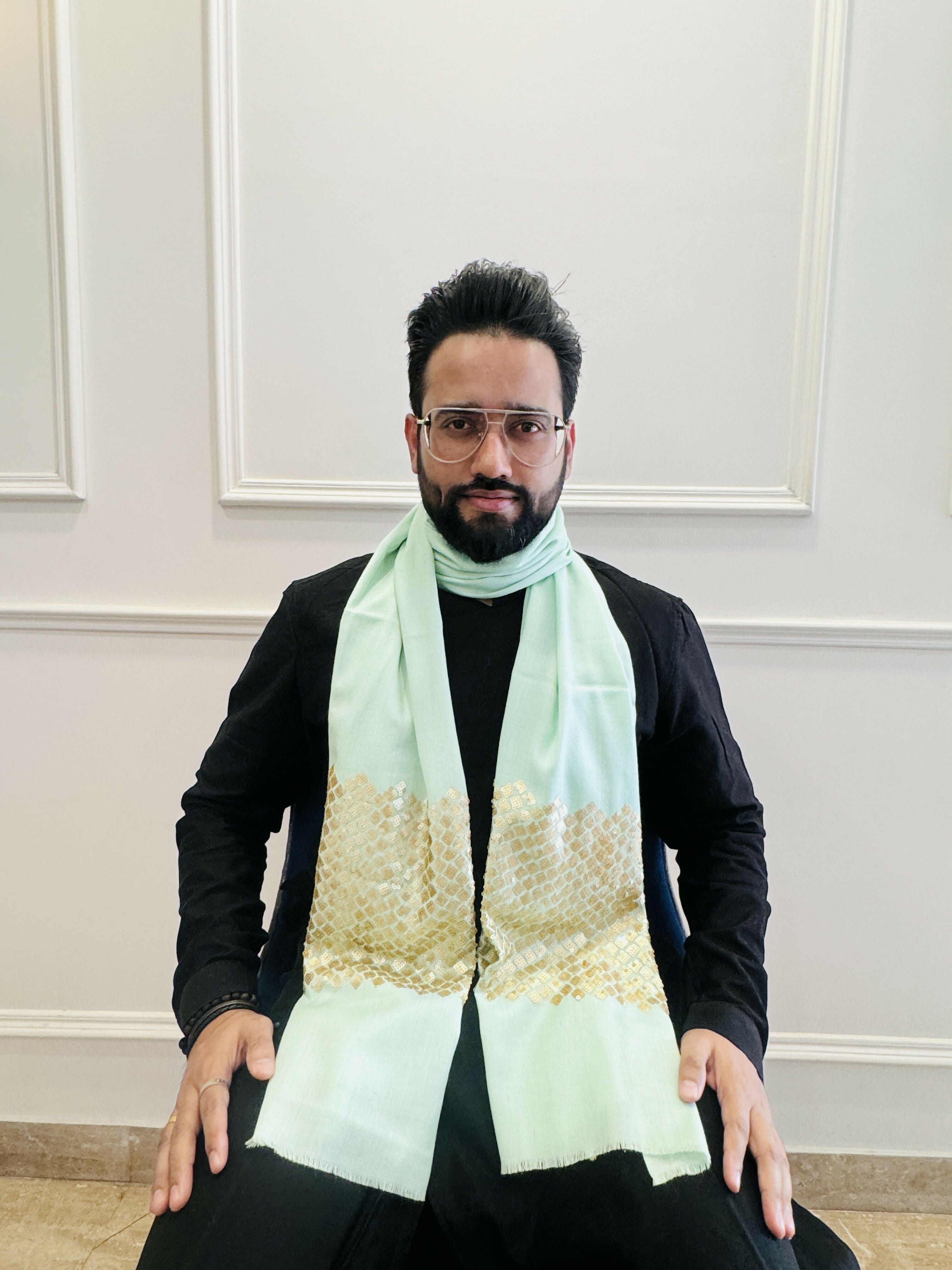 Pashmina Woolen Stole With Sequence Work - Unisex