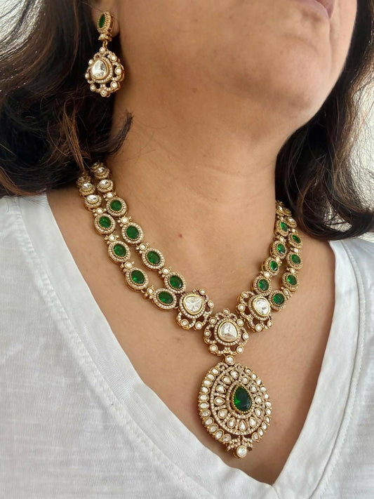 Emerald Green Polki and AD Wedding Necklace