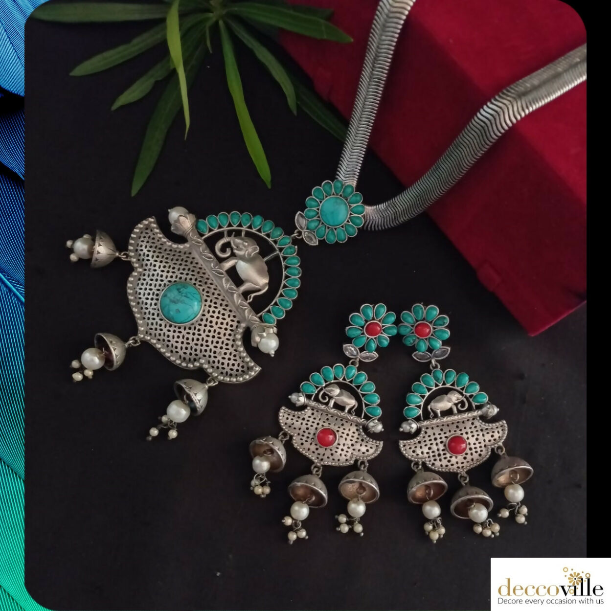 Oxidized Elephant Necklace Set
