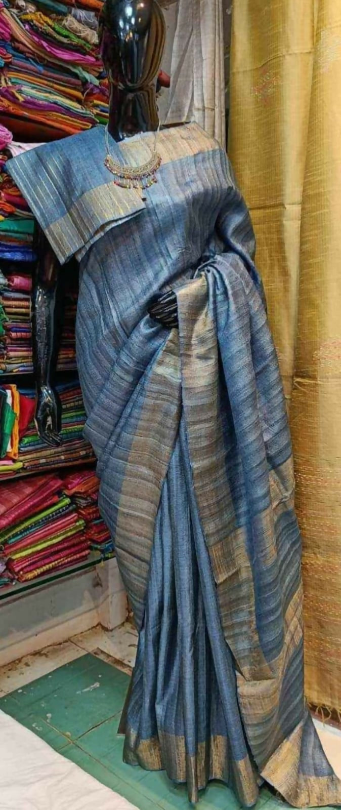 Rust Blue Ghicha Silk Saree
