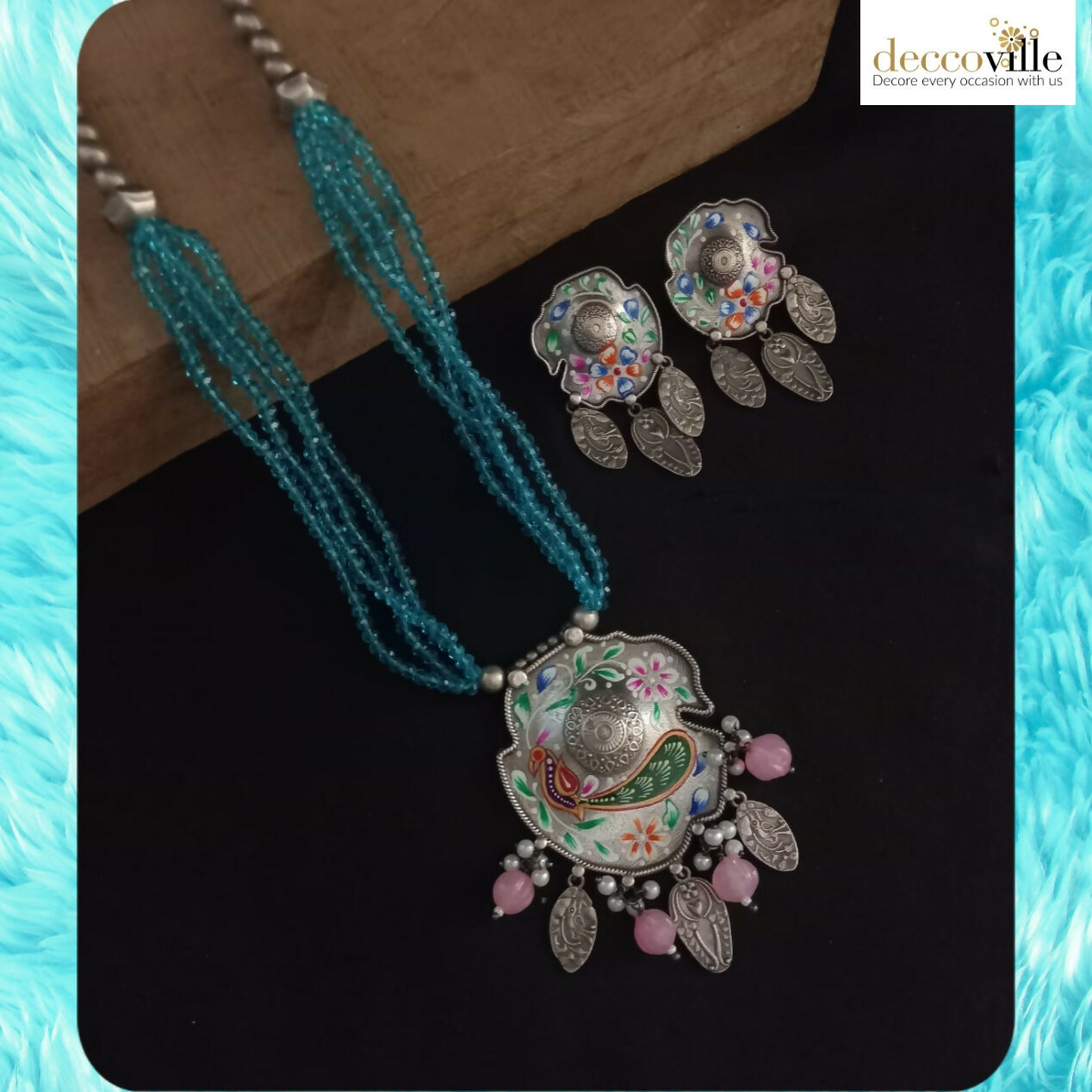 Peacock Art Beaded Necklace Set