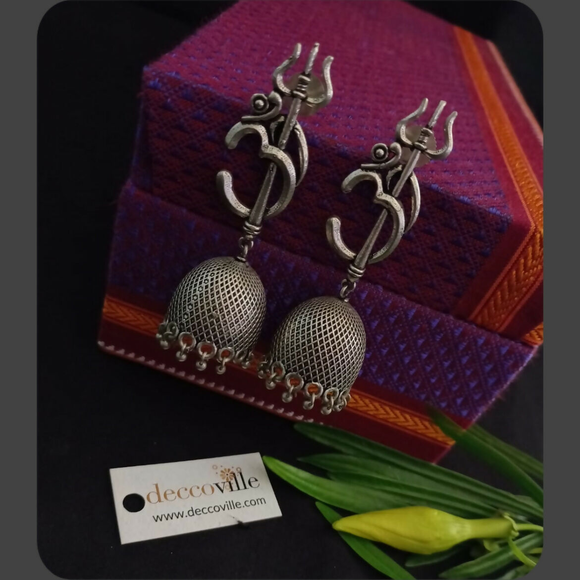Om Trishul Jhumka Earrings