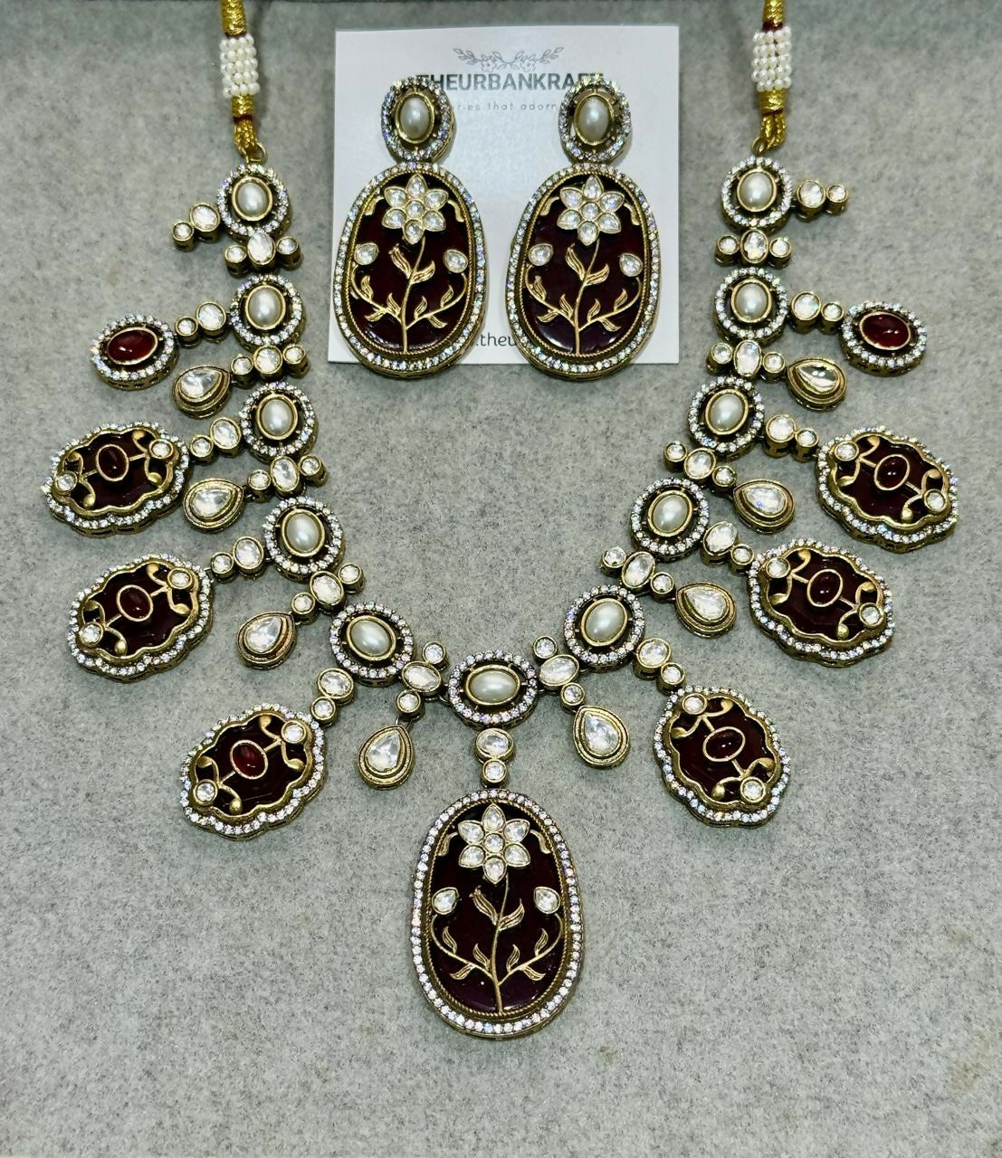 Ruby Red Polki and Pearl wedding Necklace