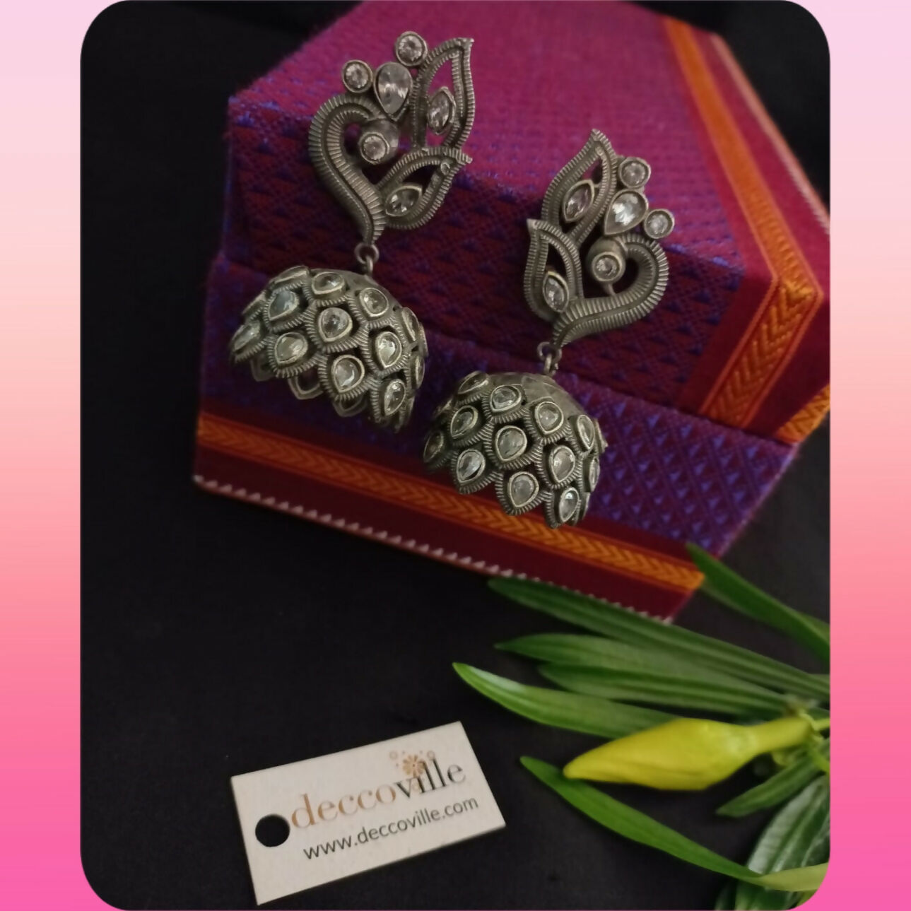 Lotus Bloom Oxidised Jhumka Earrings