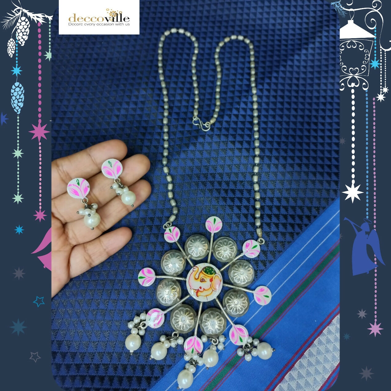 Handcrafted Floral Peacock Pendant Set