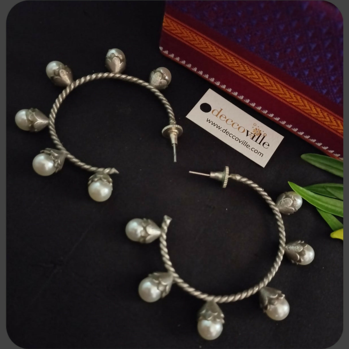 Pearl Charm Hoop Earrings