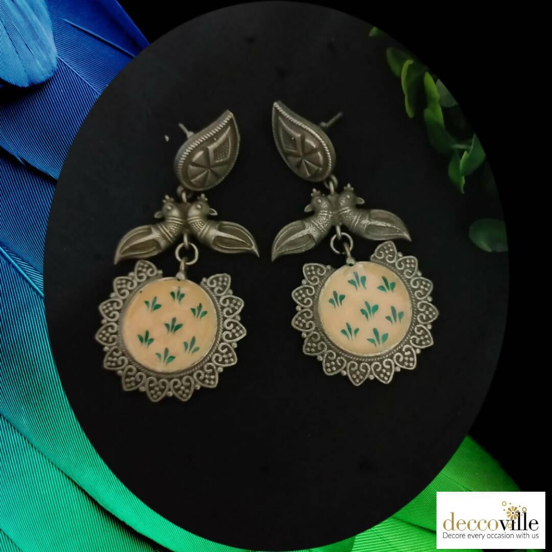 Enamel Peacock Round Earrings