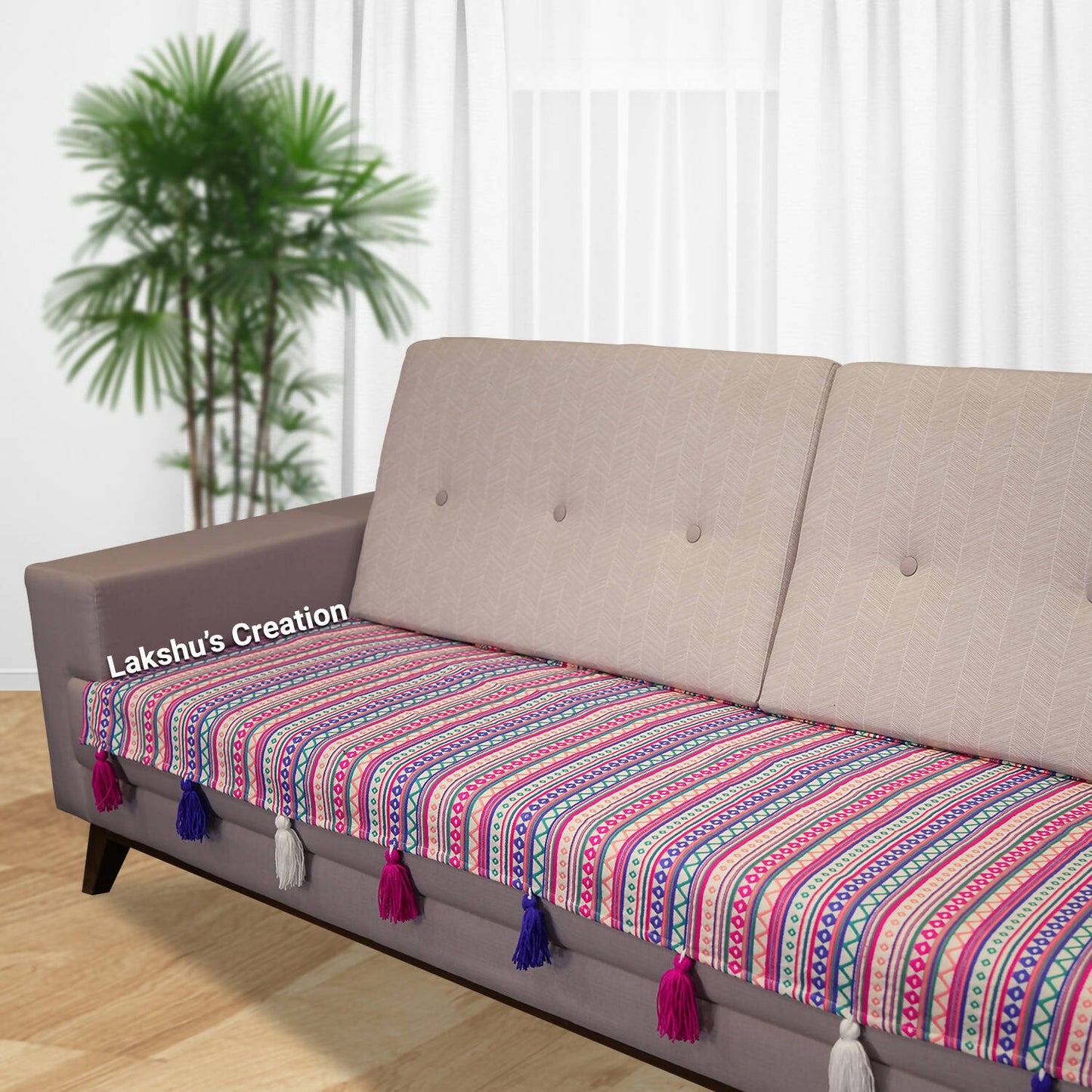 Jacquard Cotton Handloom Sofa Cover | Sofa Throw | Sofa Runner - White and Pink